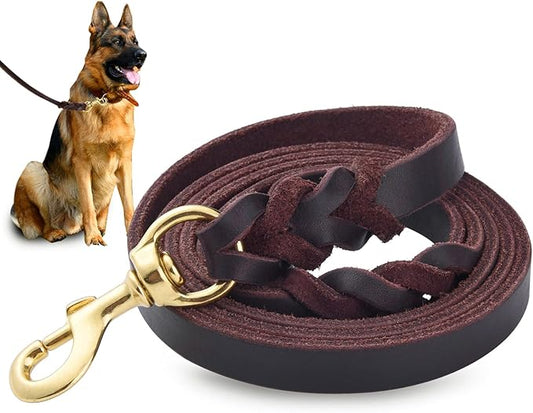 Genuine Leather Dog Leash - Heavy Duty Dog Training Leashes for Large Breed Dogs and Medium Dogs - 4FT / 5FT / 6FT Long with Color Black and Brown
