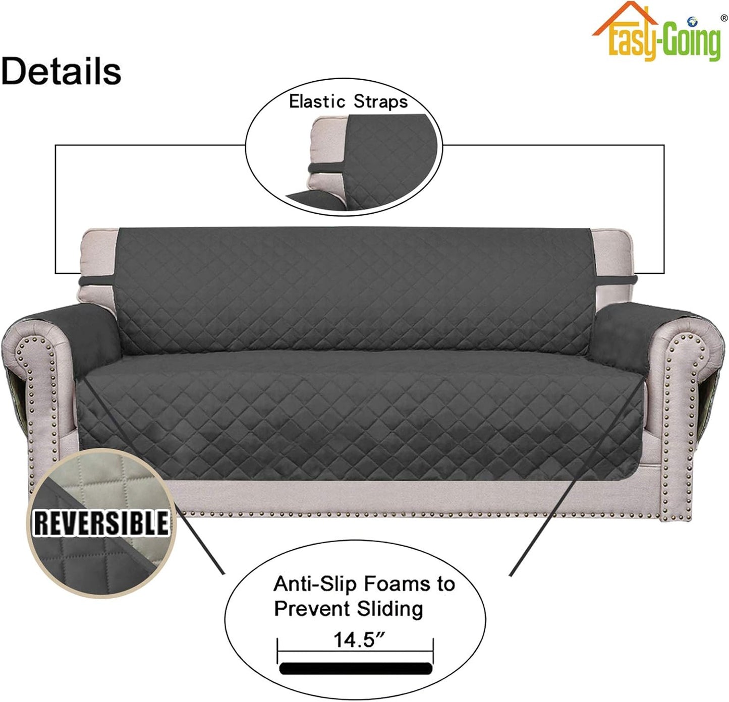 Easy-Going Sofa Slipcover Reversible Loveseat Sofa Cover Couch Cover for 2 Cushion Couch Furniture Protector with Elastic Straps for Pets Kids Dog Cat (Oversized Loveseat, Darkgray/Beige)