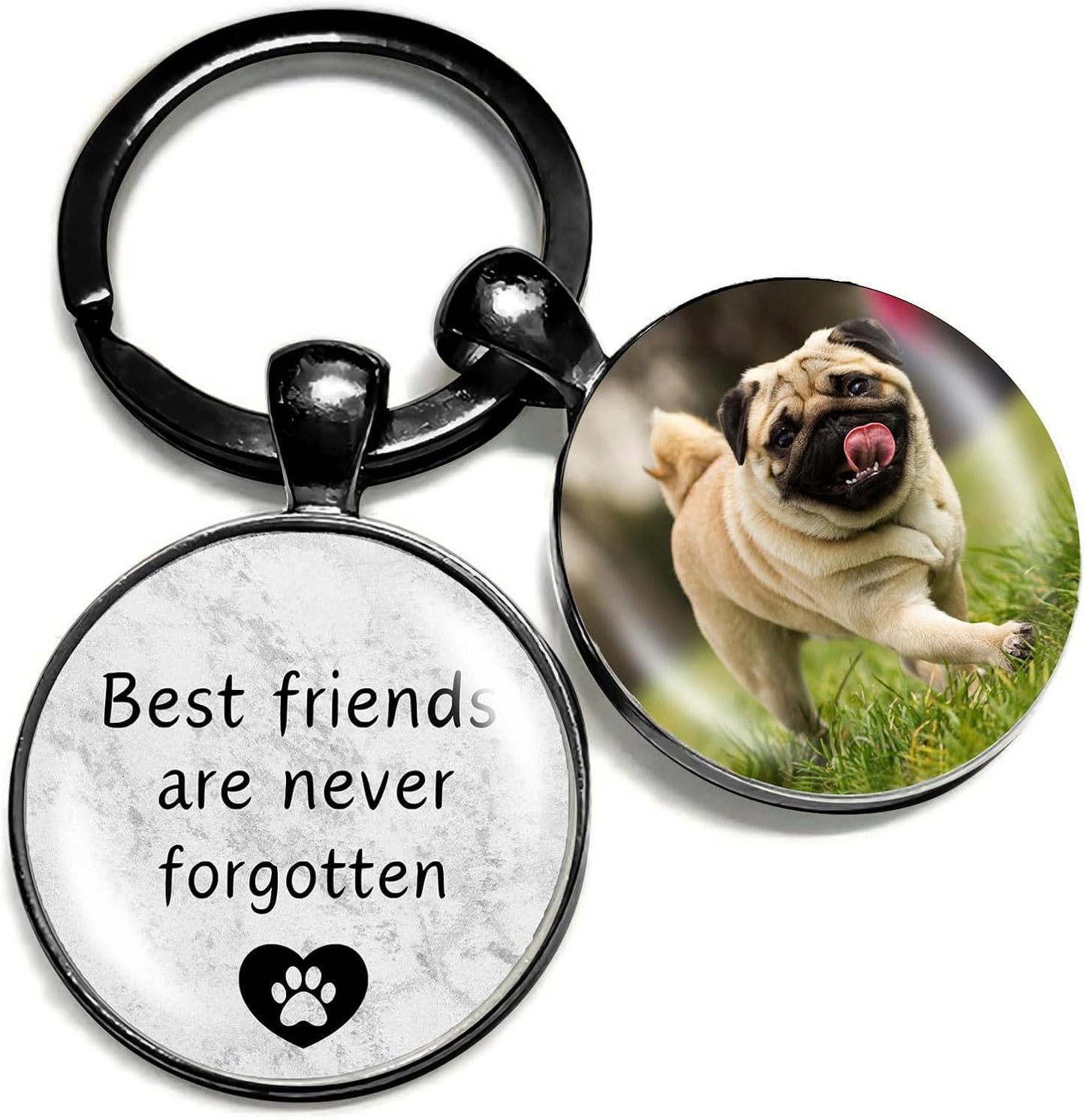 Custom Dog Cat Remembrance Keychains with Photo Text Key Chain,Personalized Pet Memorial Keychain,Key Ring Gifts for Loss of Pet-Once By My Side Forever In My Heart