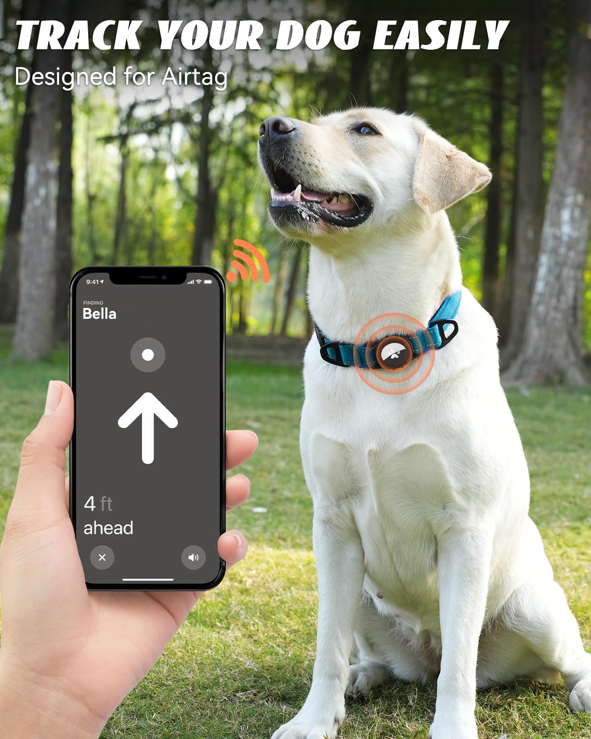 Joytale Airtag Dog Collar, Waterproof Dual D-Rings, Reflective Pet Collar with AirTag Holder, Soft Padded Adjustable for Medium Dogs, SkyBlue, M