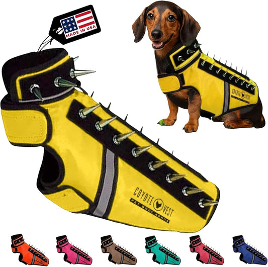 CoyoteVest SpikeVest Dog Harness Vest for Small Dogs, Reflective Dog Vest with Spikes to Shield Your pet from Coyotes, Raptor and Animal Attacks, Anti Hawk Vest, Made in USA (XS-Yellow)