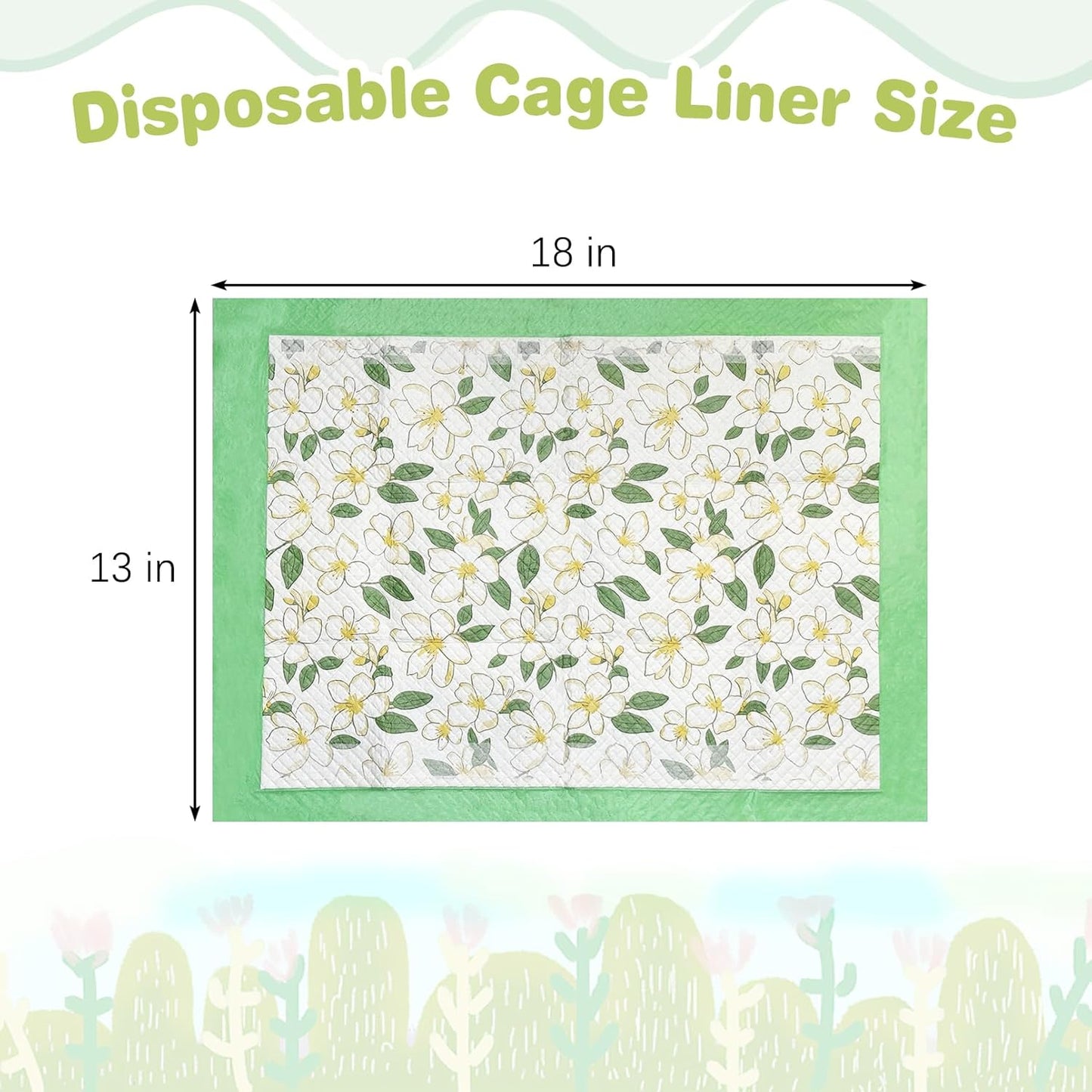 Fhiny 100 PCS Disposable Guinea Pig Cage Liner, 13'' x 18'' Super Absorbent Rabbit Pee Pads Odor Control Small Pet Cage Bedding Accessories for Rabbit Bunny Ferret Cat Puppy and Other Small Animals