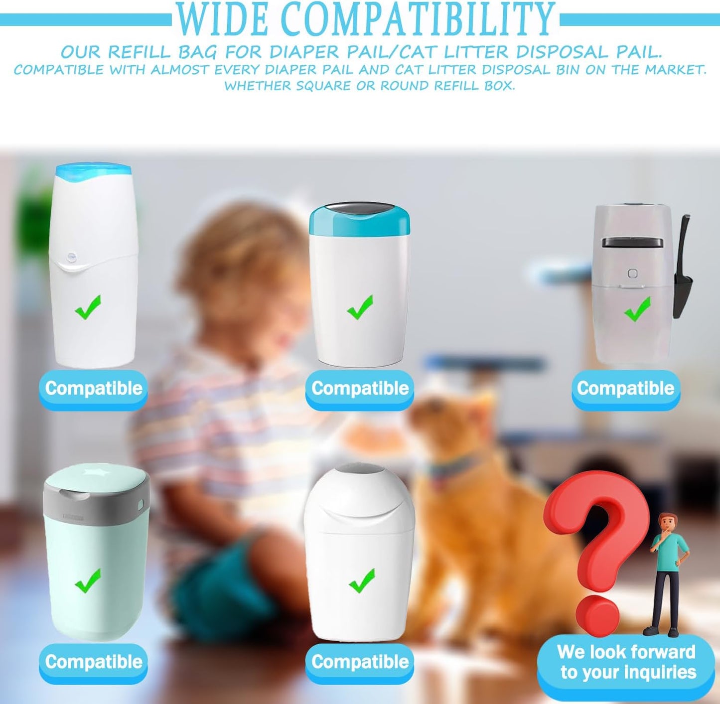 6er-Pack Refill Bags, Cat Litter Refill Bags, Diaper Refills,With Excellent Sealing and Toughness, The Refill Bag is Compatible With all Diaper Pails and Cat Litter Disposal Pails