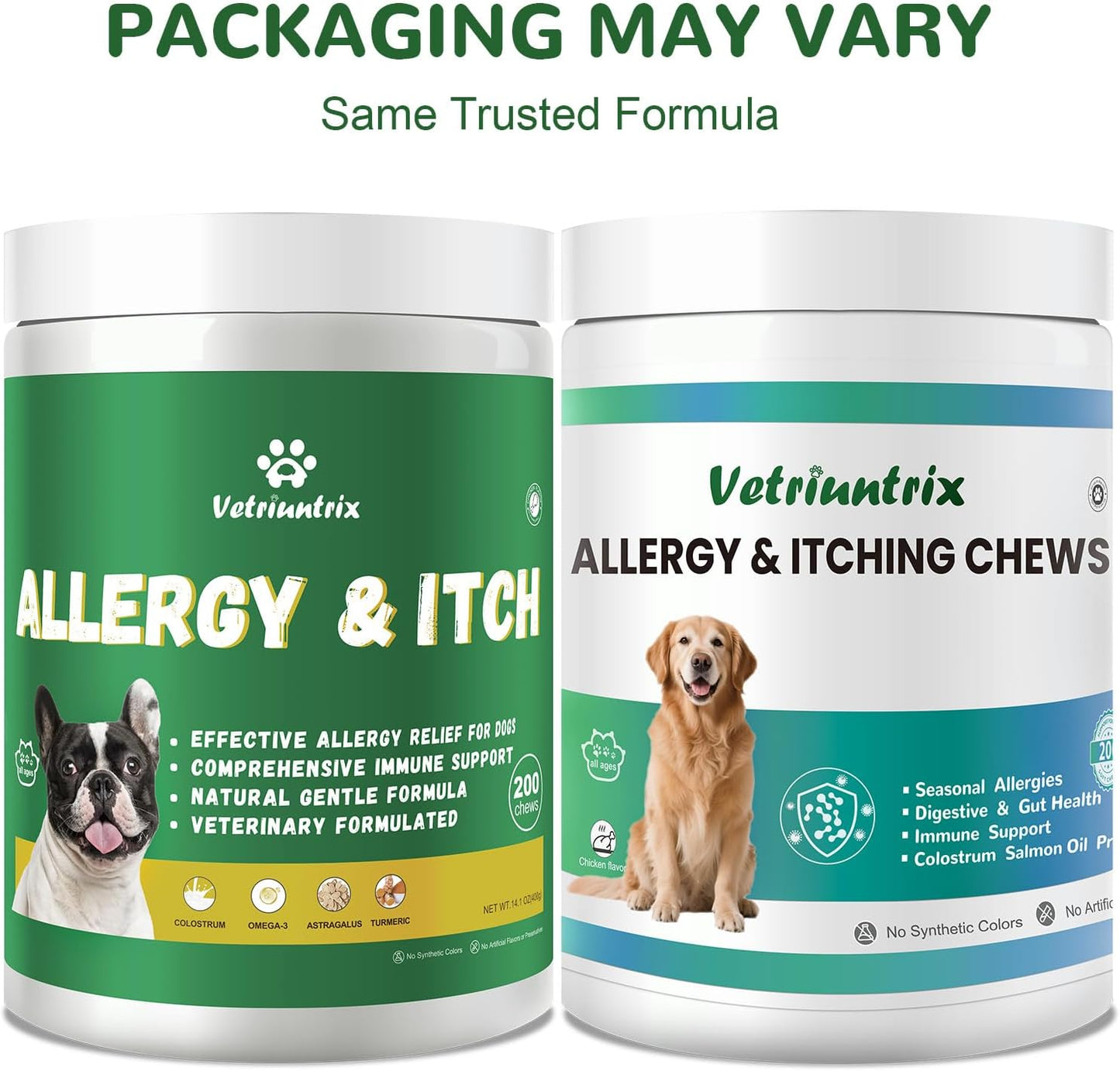 Allergy Chews, 200PCS Dog Itching Skin Relief with Probiotics Omega 3, Allergy Relief for Dogs Itching Licking Paws, Support Seasonal Allergy, Gut & Digestive Health and Immune System