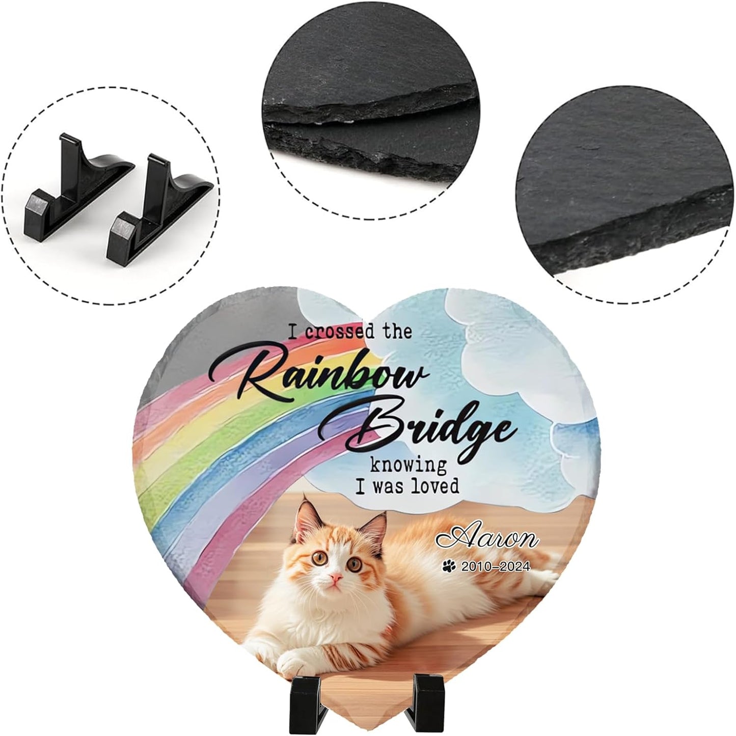 Personalized Pet Memorial Stone - Heart-Shaped Custom Cat Grave Marker with Engraved Name & Photo - Pest Grave Stone for Remembrance Dog/Cat Passing Away Sympathy Gifts (Style A)