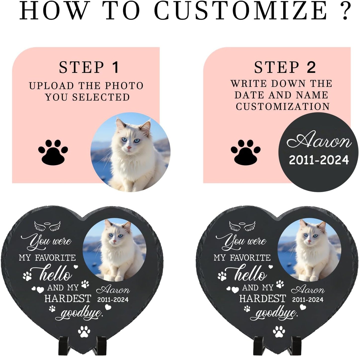 Personalized Pet Memorial Stone - Heart-Shaped Custom Cat Grave Marker with Engraved Name & Photo - Pest Grave Stone for Remembrance Dog/Cat Passing Away Sympathy Gifts (Style E)