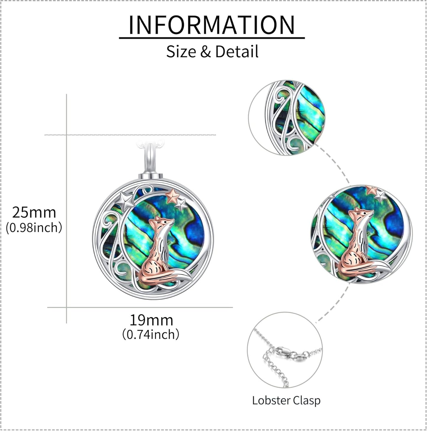 Urn Necklace for Ashes 925 Sterling Silver Cat/Fox/Dog/Opal/Guitar Pet Cremation Memorial Keepsake Jewelry for Ashes for Women