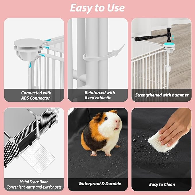 Small Animal Playpen with Waterproof Mat,Guinea Pig Cages,48"*26"*15.7"C&C Cage for Hamster,Rabbit,Bunny,Hedgehog,Chinchilla,Ferret,Indoor Outdoor Portable Metal Wire Yard Fence,Metal Pet Panels-20p