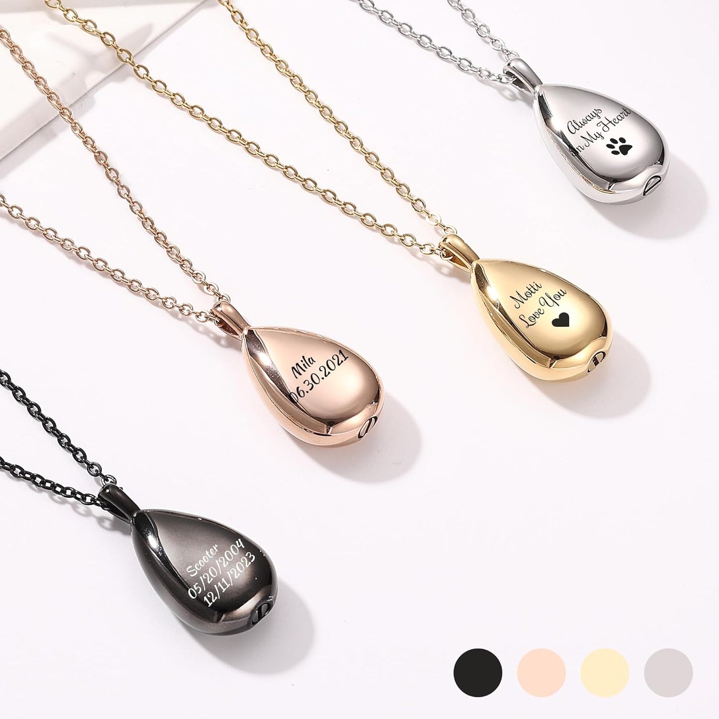 MMXX Personalized Pet Portrait Teardrop Urn Necklace with Name/Photo Stainless Steel Pendant - Cremation Jewelry for Pet Memorial Gifts - Funnel Kit Included