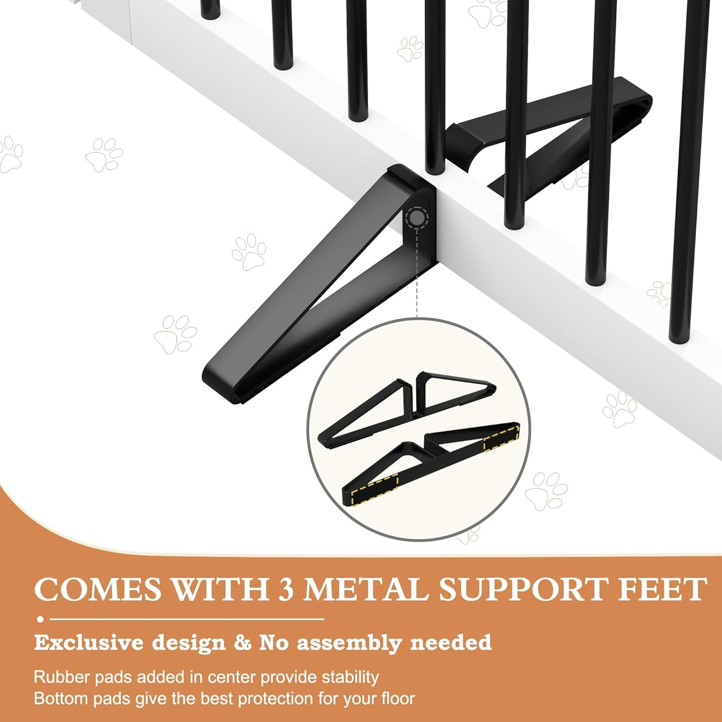 Freestanding Dog Gate with Door, Pet Gate for Stairs, 80 inch Wide Pet Barrier Indoor, Dog Fences Indoor, Support Feet Included, 4 Panels, 24" Tall, White & Black