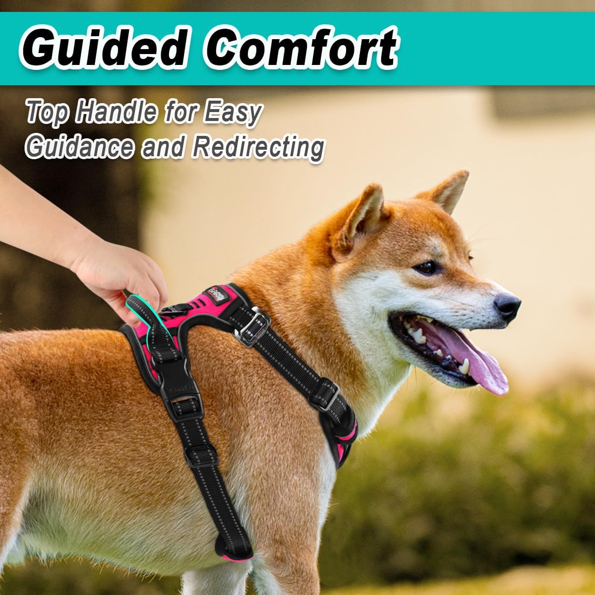 BARKBAY Dog Harness No Pull 3 Buckles for Large Dogs - Adjustable, Reflective, Comfortable, No Choke, Heavy-Duty - Perfect for Outdoor Training, Walking, and Hiking - Strong & Durable - XL & Pink