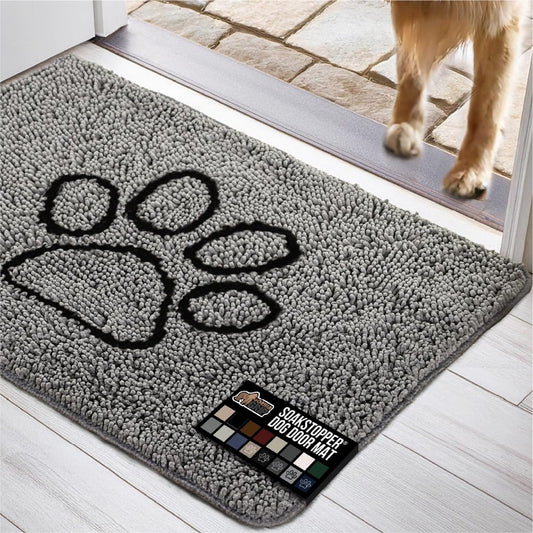 GORILLA GRIP Dog Doormat, Absorbent Doormats for Muddy Dogs Paws, 36x24 Machine Washable Soakstopper Rugs, Cleaner Floors, US Designed Pet Bed Door Mat, Indoor Entrance Pets Rug, Paw Gray