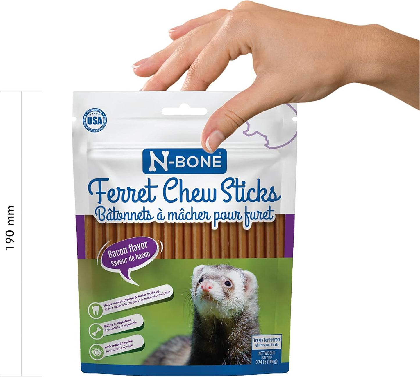 N-Bone Ferret Chew Sticks Bacon Flavor, 3.74-oz Bag (Pack of 3)