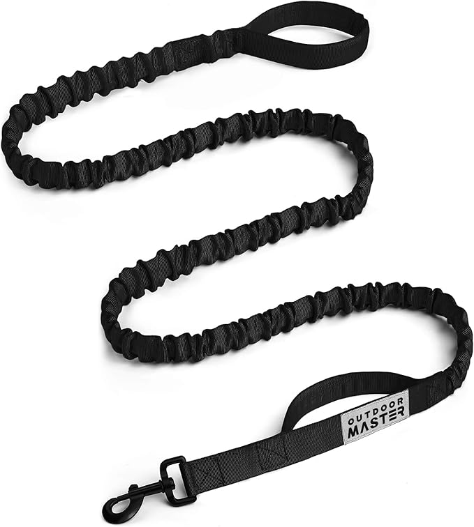 OutdoorMaster Bungee Dog Leash, Heavy Duty Dog Leash with Shock Absorption, 2 Padded Handles Training Leash, Improved Dog Safety and Comfort (Black, 6 FT)