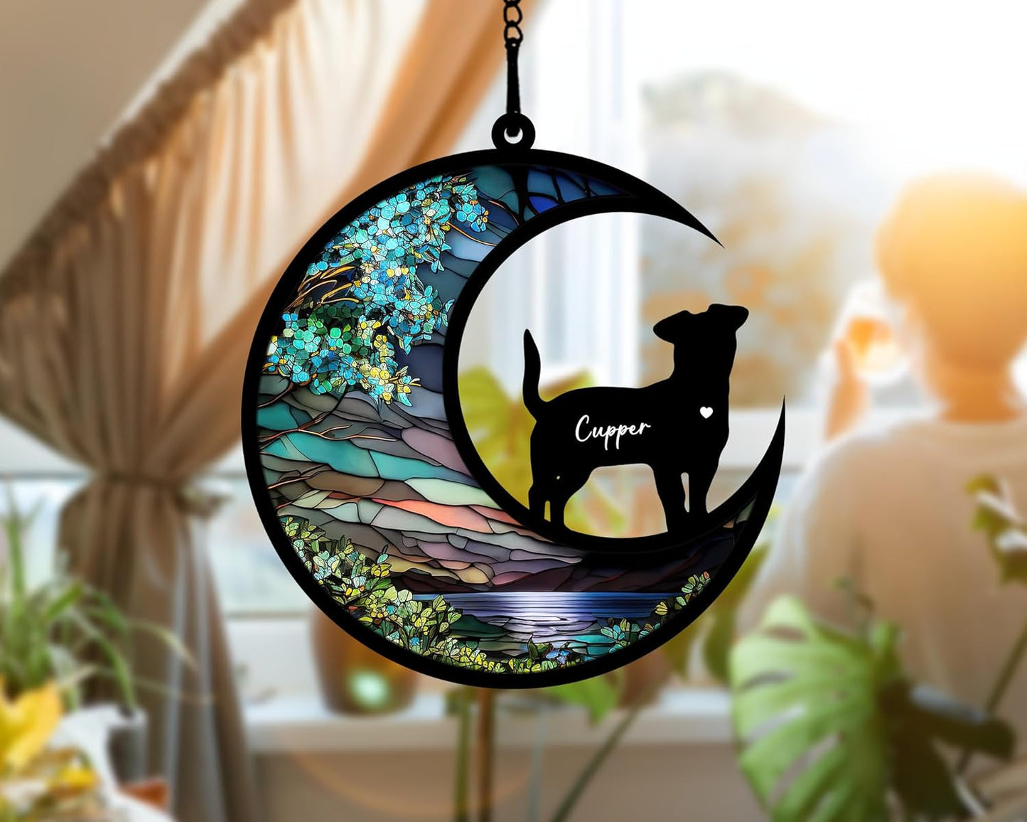 Custom Dog Memorial Suncatcher, Personalized with Name, Dog Breeds Suncatcher, Custom Pet Loss Suncatcher, Gifts for Dog Lovers, Loss of Pet Sympathy Gift, in Loving Memory for Loss Dog