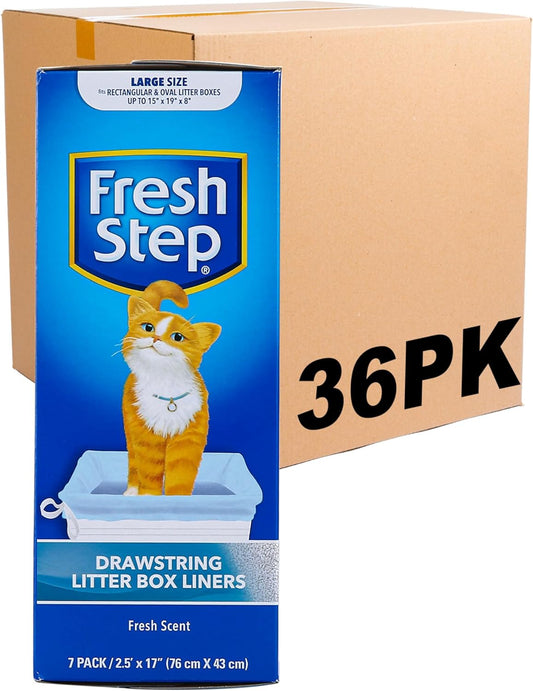 Fresh Step Drawstring Large Litter Box Liners | Heavy Duty Liners for Cat Litter Box | Scented & Unscented Available | Quick & Easy Cleanup, Scented, Large - 36 Pack