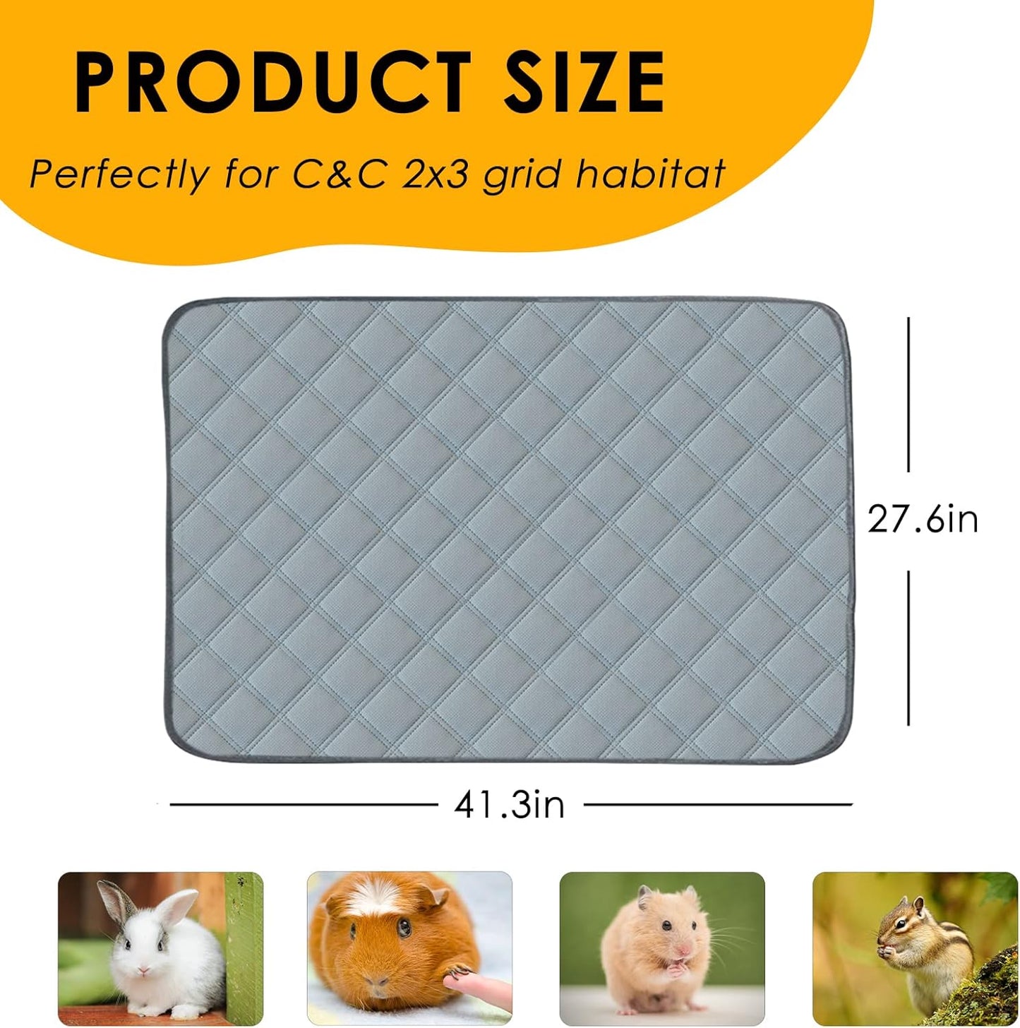 2 Pack Guinea Pig Cage Liners for C&C 2x3 Habitat Washable Guinea Pig Bedding Super Absorbent | Waterproof | Non Slip| Reusable Guinea Pig Pee Pads for Small Animals Cage - 41.3" x 27.6"