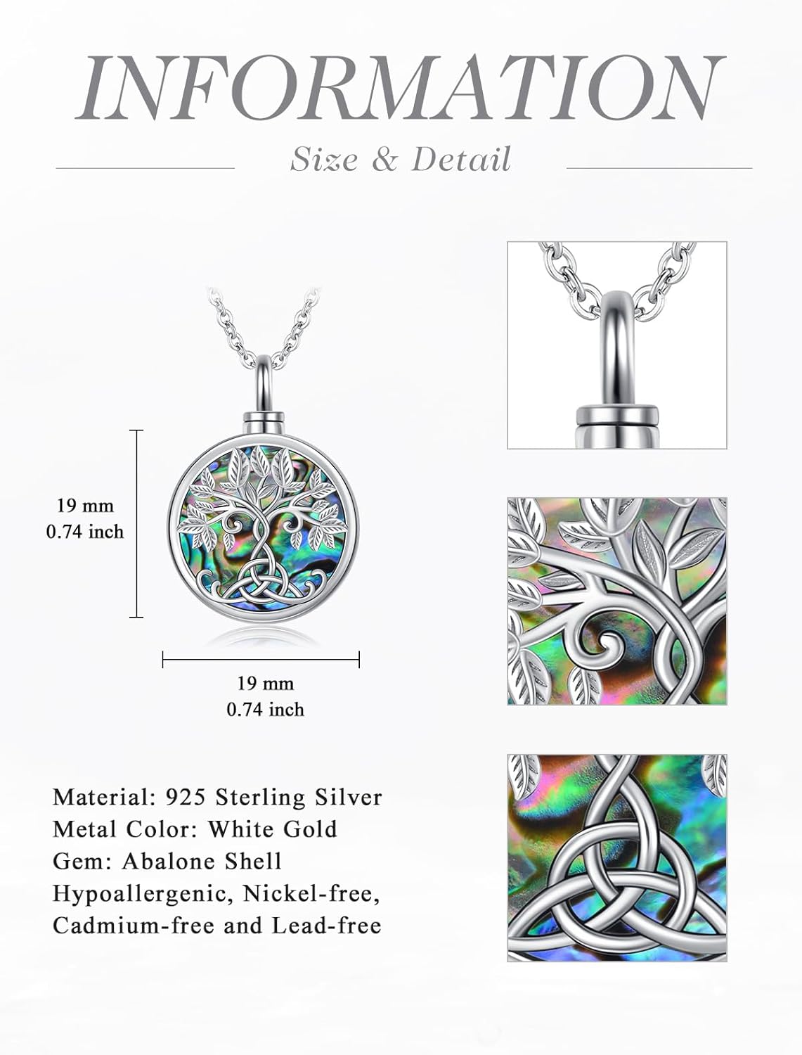 WINNICACA Urn Necklace for Ashes Sterling Silver Abalone Shell Cremation Jewelry for Ashes Jewelry Gifts for Nature Lovers Keepsake Memorial Jewelry for Women