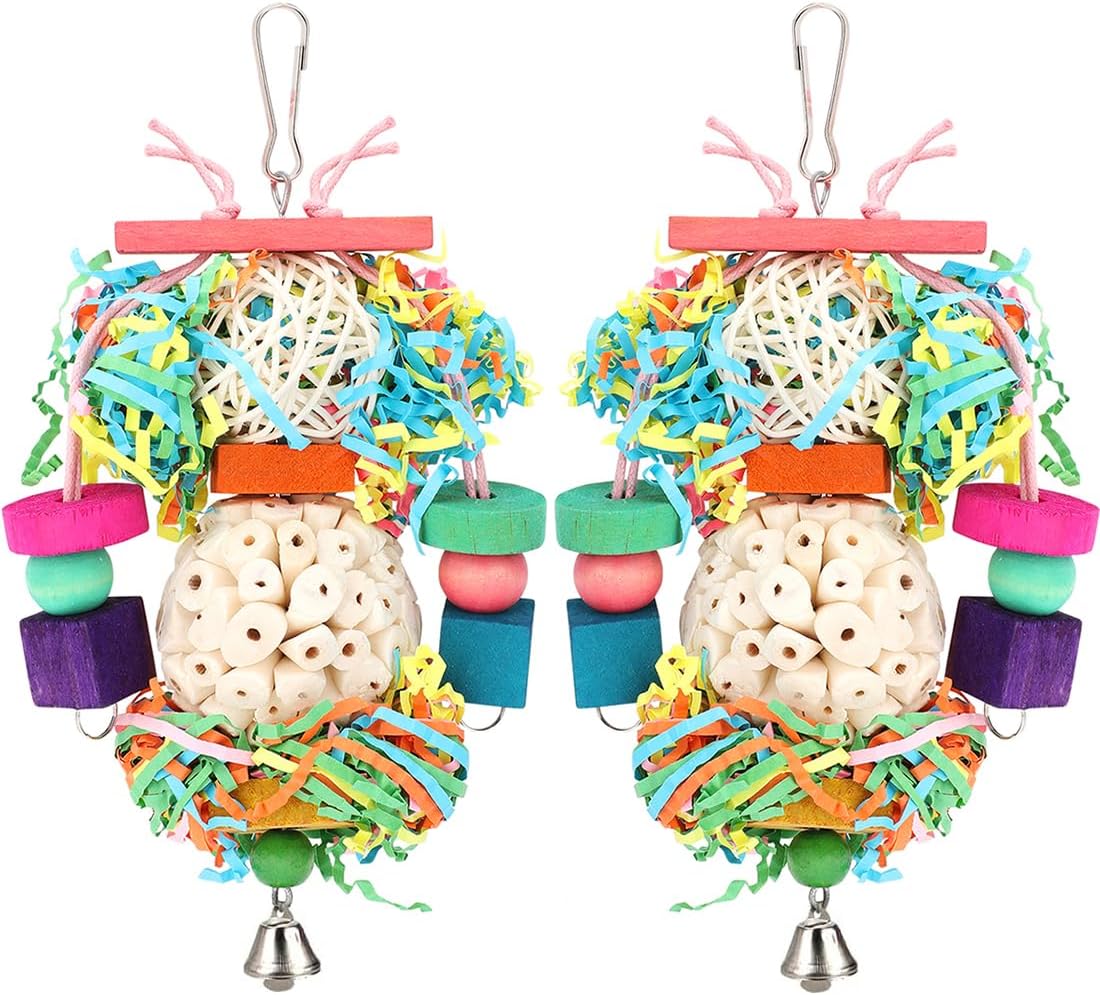 BBjinronjy Bird Toys,2PCS Hanging Natural Soft Sola Ball Beak Chew Shred Forage Toys for Parrots,Cockatiel,Conure,Love Birds,Parakeets,Budgie and Other Small Birds