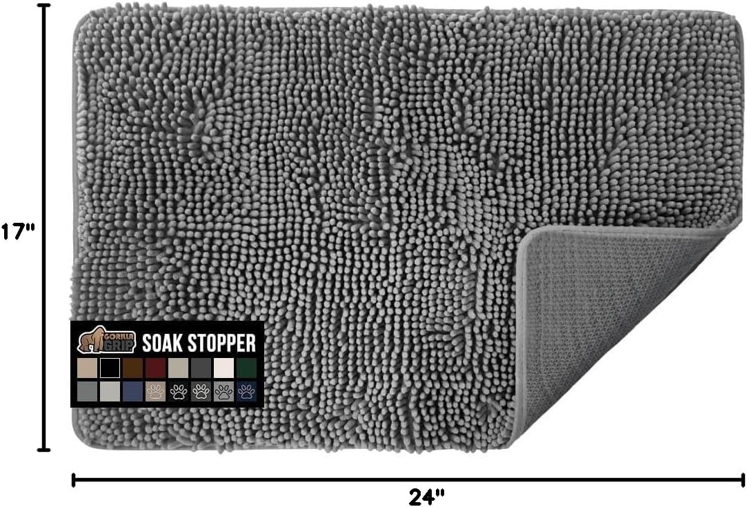 GORILLA GRIP Dog Doormat, Absorbent Doormats for Muddy Dogs Paws, Machine Washable Soakstopper Rugs, Cleaner Floors, US Designed Pet Bed Door Mat, Indoor Entrance Pets Rug, Mats 24x17 Gray