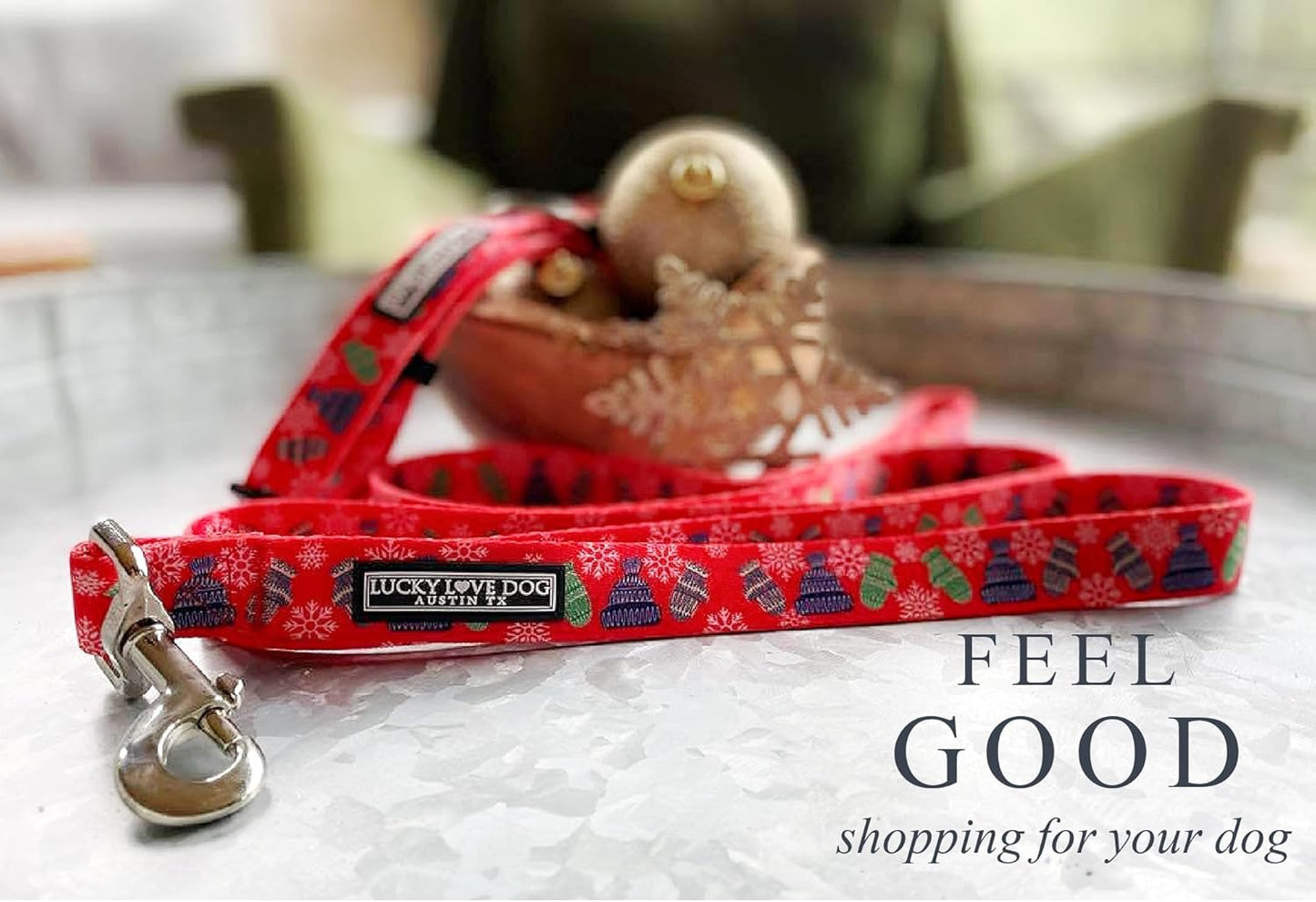 Lucky Love Dog, Winter Stocking Caps and Mittens Dog Collar and Leash Set, Matching Snowflakes Collar and Leash for Male and Female Dogs - (Extra Small, Chilly Combo)