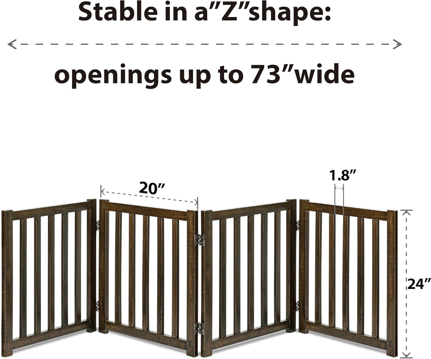 LZRS 4-Panel Wooden Free Standing Foldable Dog Gate Indoor – 24" High, Extra Wide Step-Over Safety Pet Gate for Doorways, Stairs, Hallways, Large Spaces & Playpen for Puppies Indoor Use, Walnut