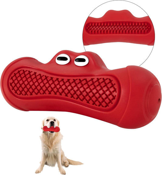 Durable Dog Chew Toy for Aggressive Chewers, Tough Natural Rubber Squeaky Dog Toy with Irresistible Beef Flavor, Dental Care, Teeth Cleaning & Boredom Relief for Medium & Large Dogs (Red)