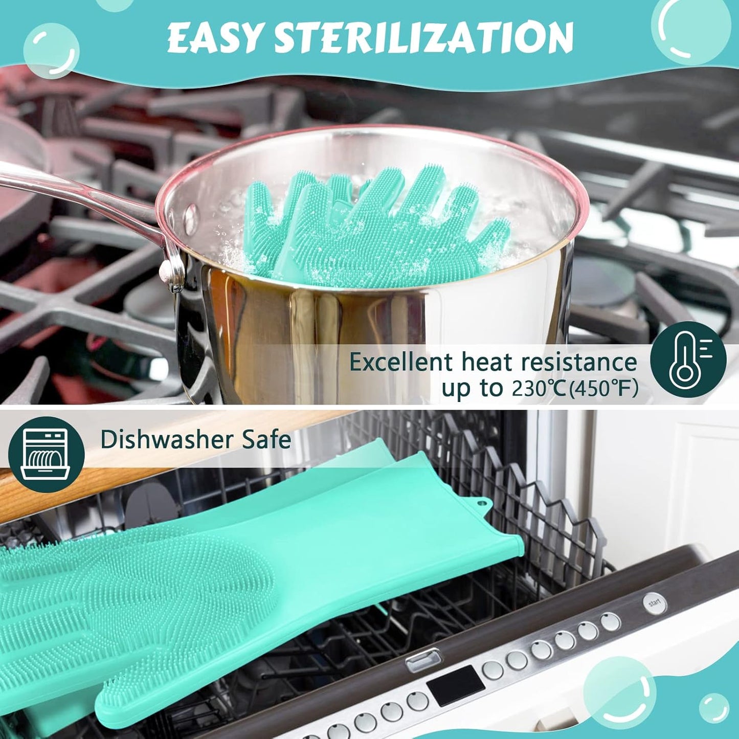 Pecute Large Pet Grooming Gloves with Heat-Resistant, High-Density Silicone Teeth for Washing, Massaging, and Enhanced Five Finger Design