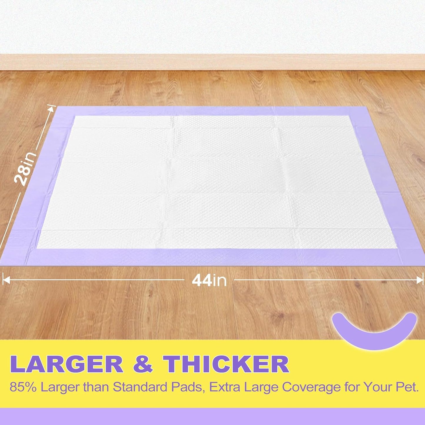 MIZOK Dog Pads Extra Large 28x44in, XXL Potty Pads for Dogs, Keeps Fresh & Clean, Ultra Absorbent Up to 12 Cups, 6 Layers Leak-Proof, Purple Lavender Color (30 Counts)