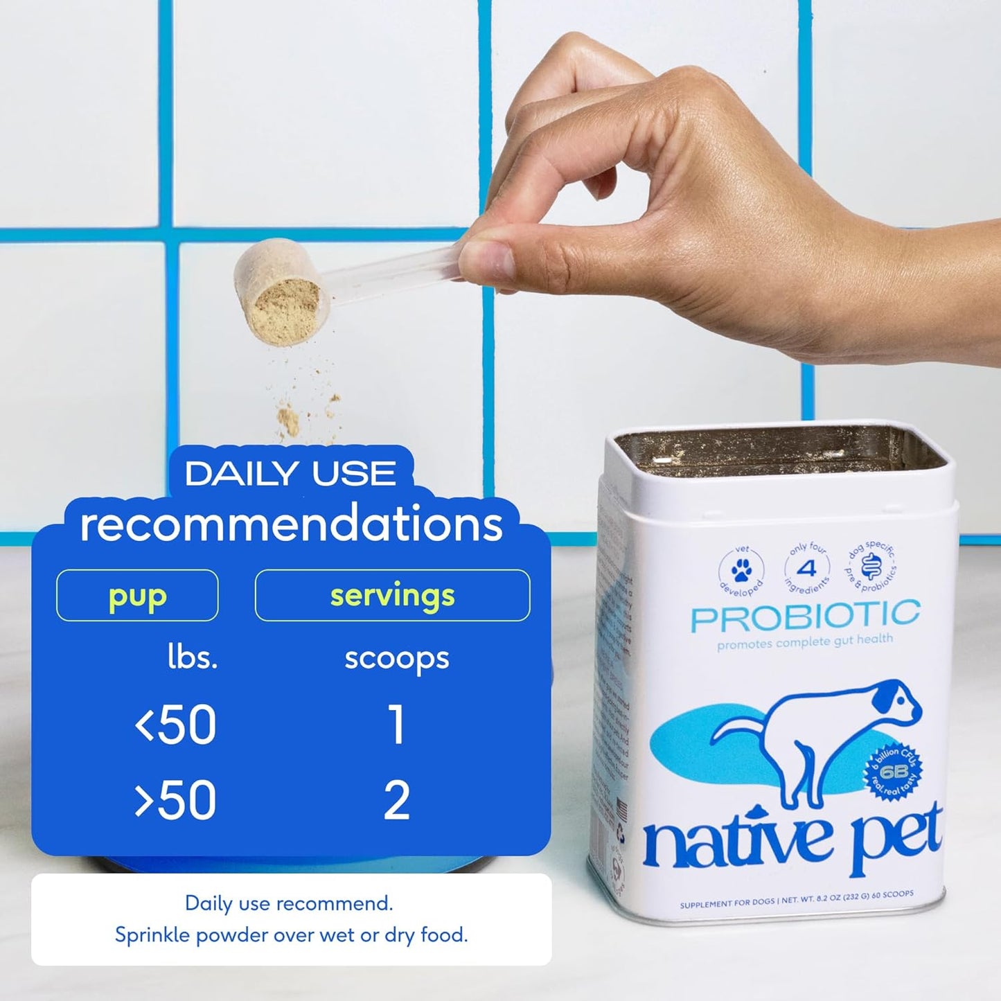 Native Pet Probiotic for Dogs (16.4 Oz.) & The Daily Dog Vitamins & Supplements (28 Oz.) - Vet Created Probiotic Powder for Digestive Issues & 11-in-1 Multivitamin with 21 Supplements & Vitamins