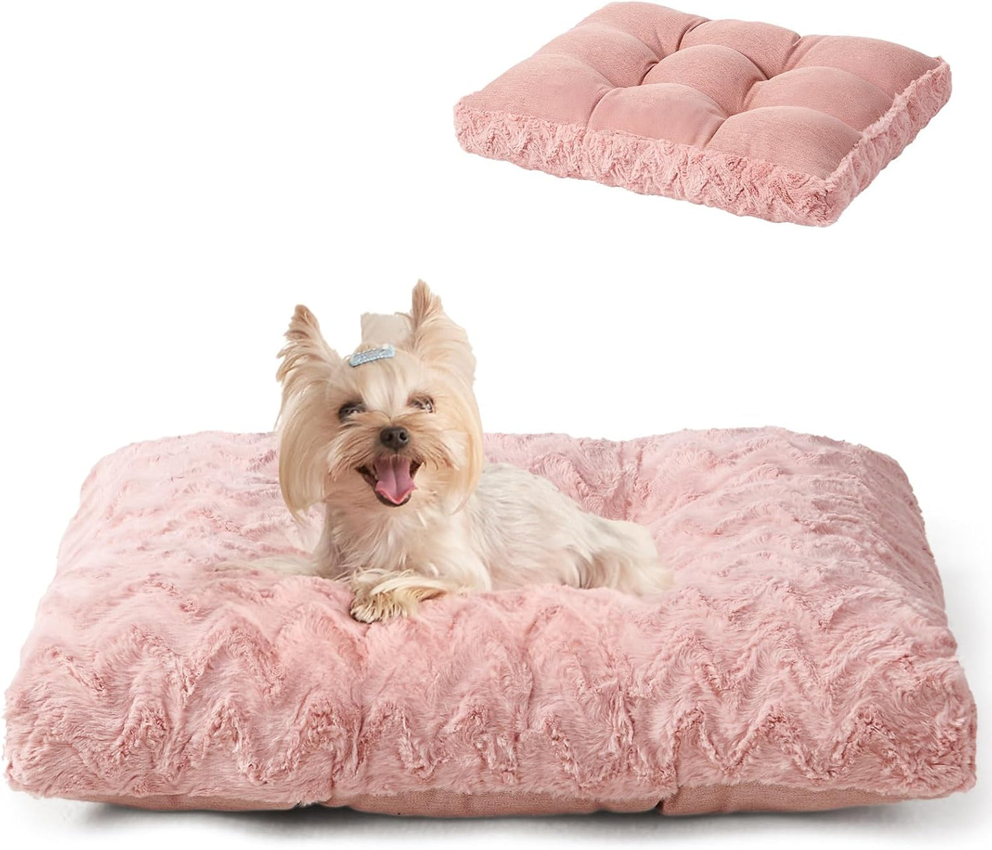 EHEYCIGA Reversible Dog Crate Bed Washable, Comfort Fluffy Plush Dog Kennel Pad for Small Doggie and Cats, Deluxe Machine Washable Pet Sleeping Mats, 23" x 18"x 3", Pink