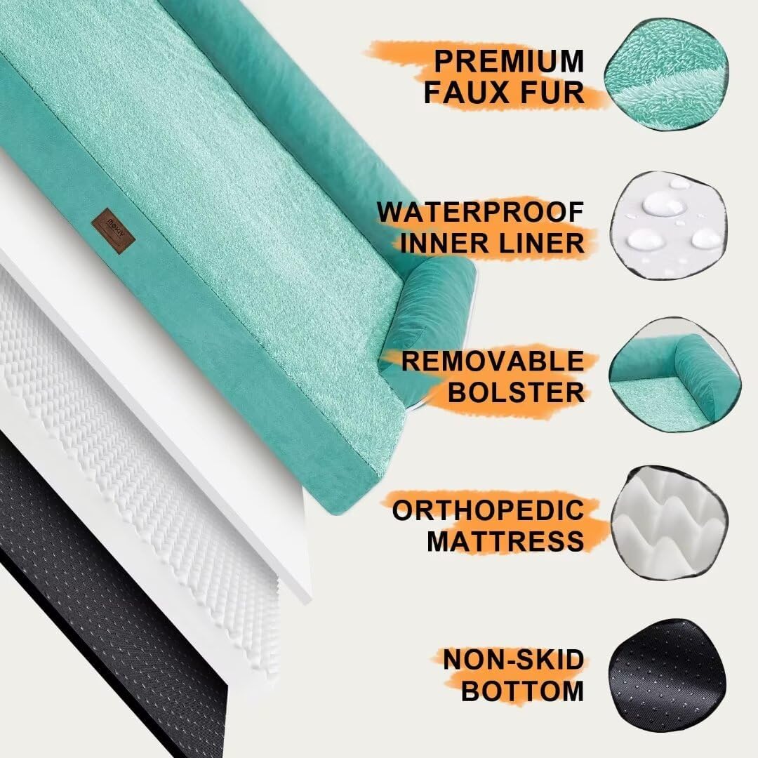 Orthopedic Large Dog Bed Washable: Large Size Dog Beds with Removable Washable Cover, XXLarge Orthopedic Aqua Blue Sofa for Big Pet Dogs