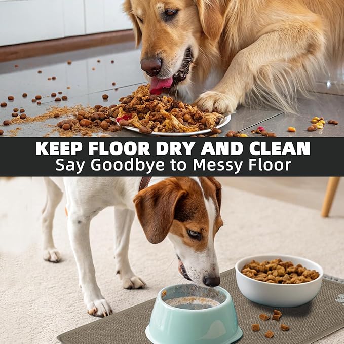 PUPTECK Dog Food Mat, Absorbent Pet Cat Feeding Mat for Food and Water Bowls, Anti-Slip Dog Placemat for Floors Waterproof, Pet Supplies Accessories, Khaki L