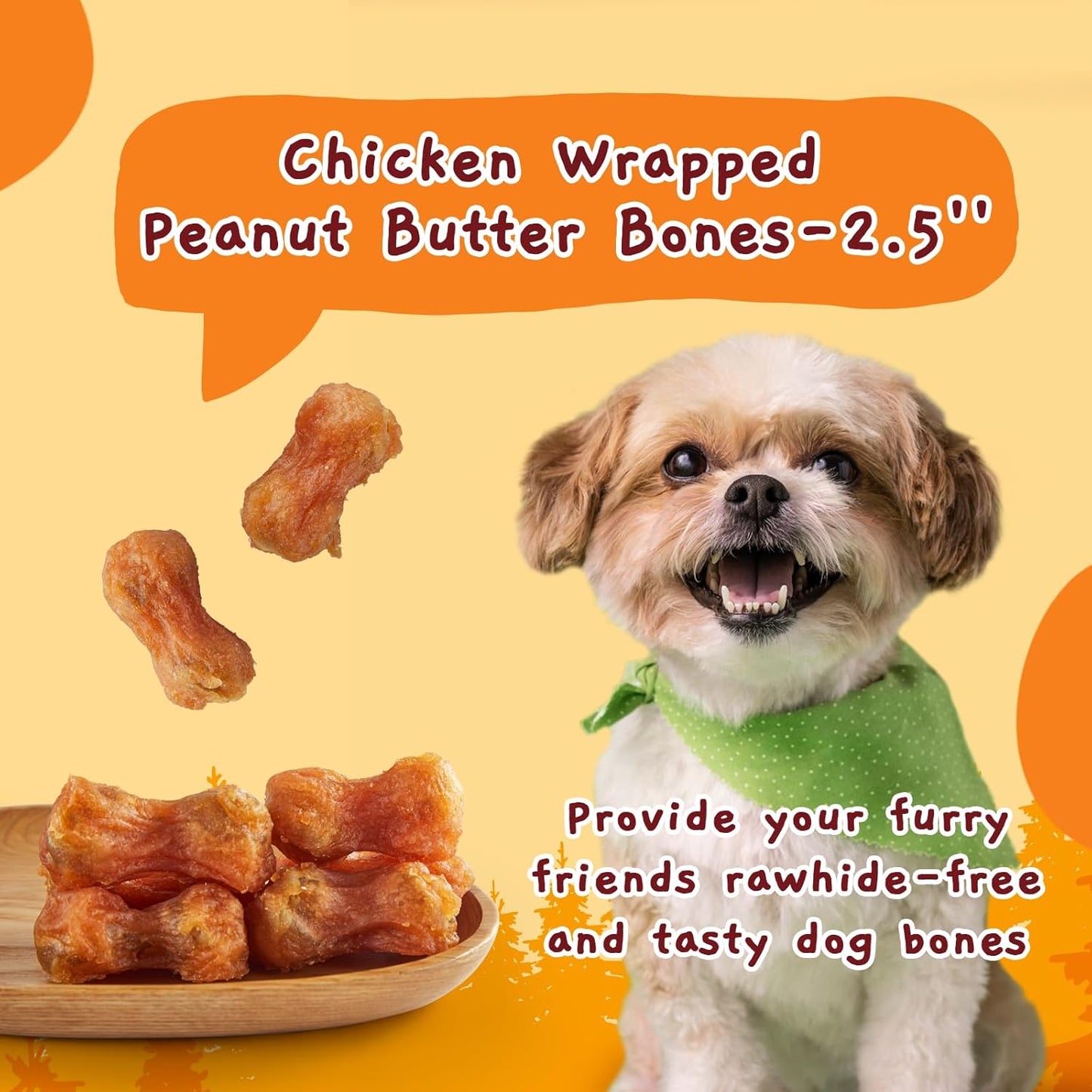 Jungle Calling Rawhide Free Dog Chew Treats, Real Chicken Wrapped Peanut Butter Bones, Teeth Clean Chewy Training Snacks, 6 oz