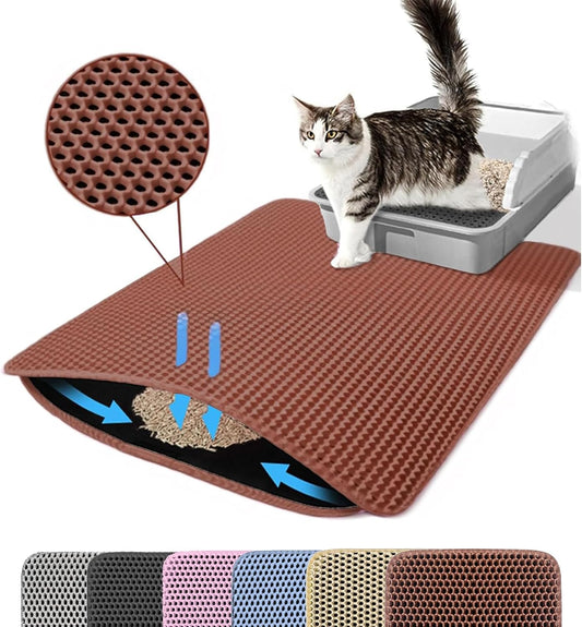 Extra Large Cat Litter Mat, 30x22 Inches Honeycomb Double Layer Cat Litter Trapping Mat, Non Slip Waterproof Urine Proof Large Kitty Litter Box Mat for Floor, Kitten Supplies, XL, Brown