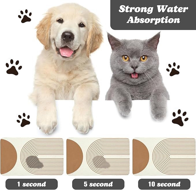 Dog Food Mats for Floors Waterproof, Cat Water Bowl Mats Pet Feeding Absorbent Mat Placemats for Food and Water Beige Bohemia 24 * 32 inch