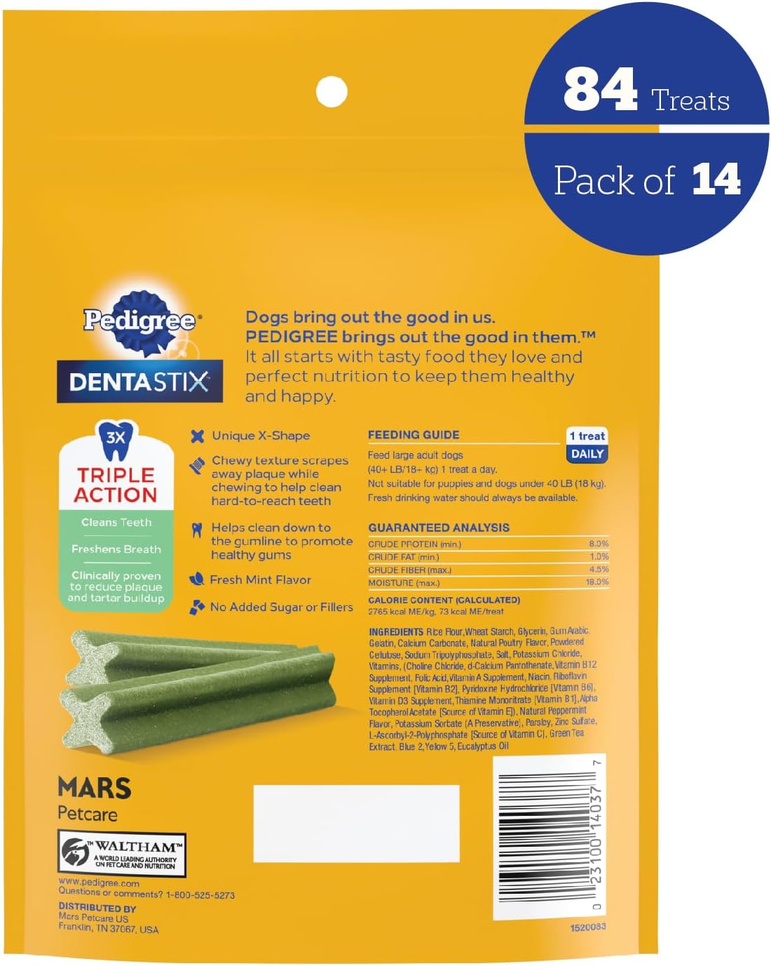 PEDIGREE DENTASTIX Dental Dog Treats for Large Dogs Fresh Flavor Dental Bones, 5.19 oz. 6 Treats (Pack of 7)