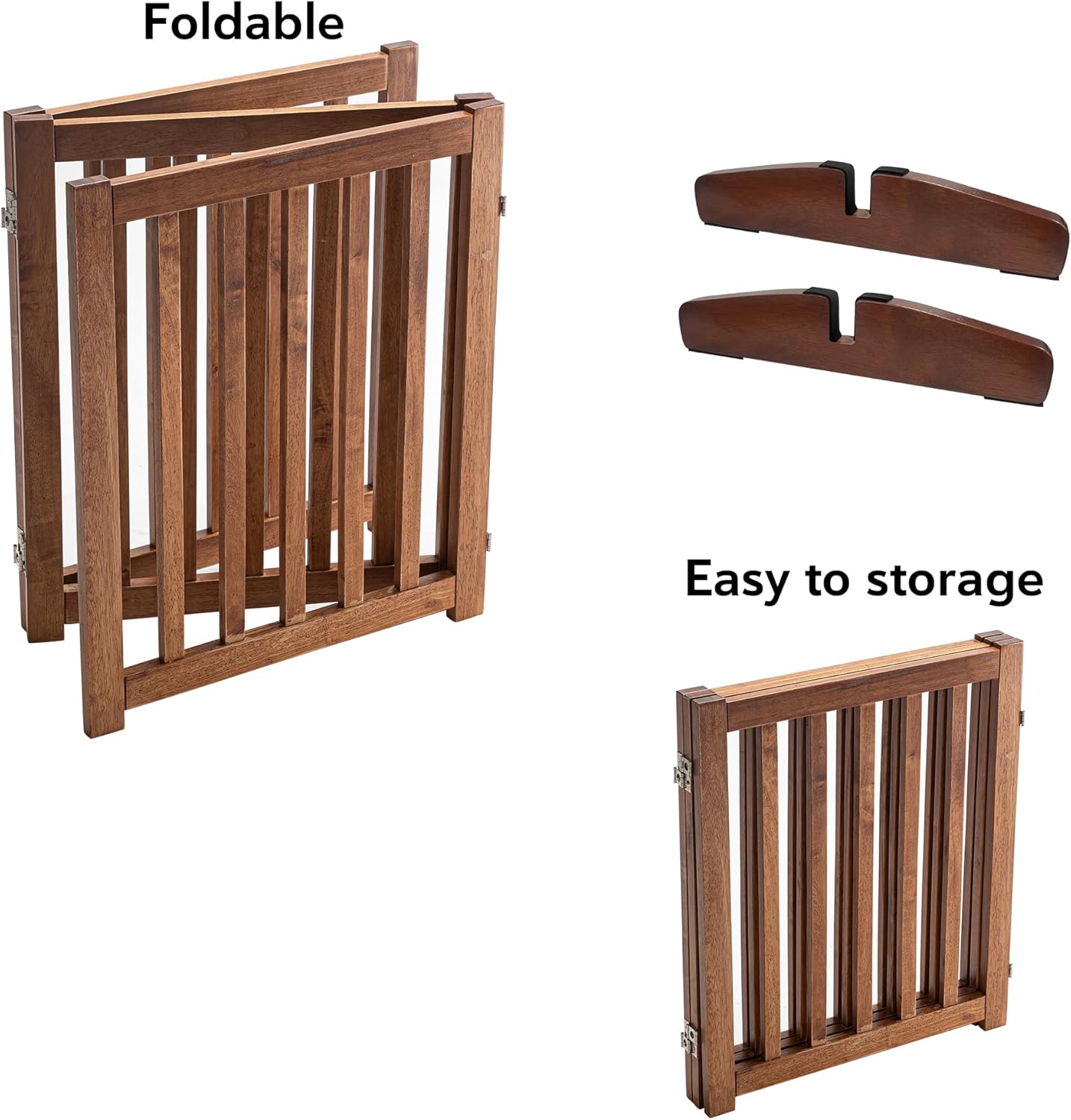 LZRS Solid Hardwood Freestanding Pet Gate,Wooden Dog Gates Indoor for Doorways,Nature Wood Dog Gates for The House,Stairs,Safety Fence,Oak,30" Height-3 Panels