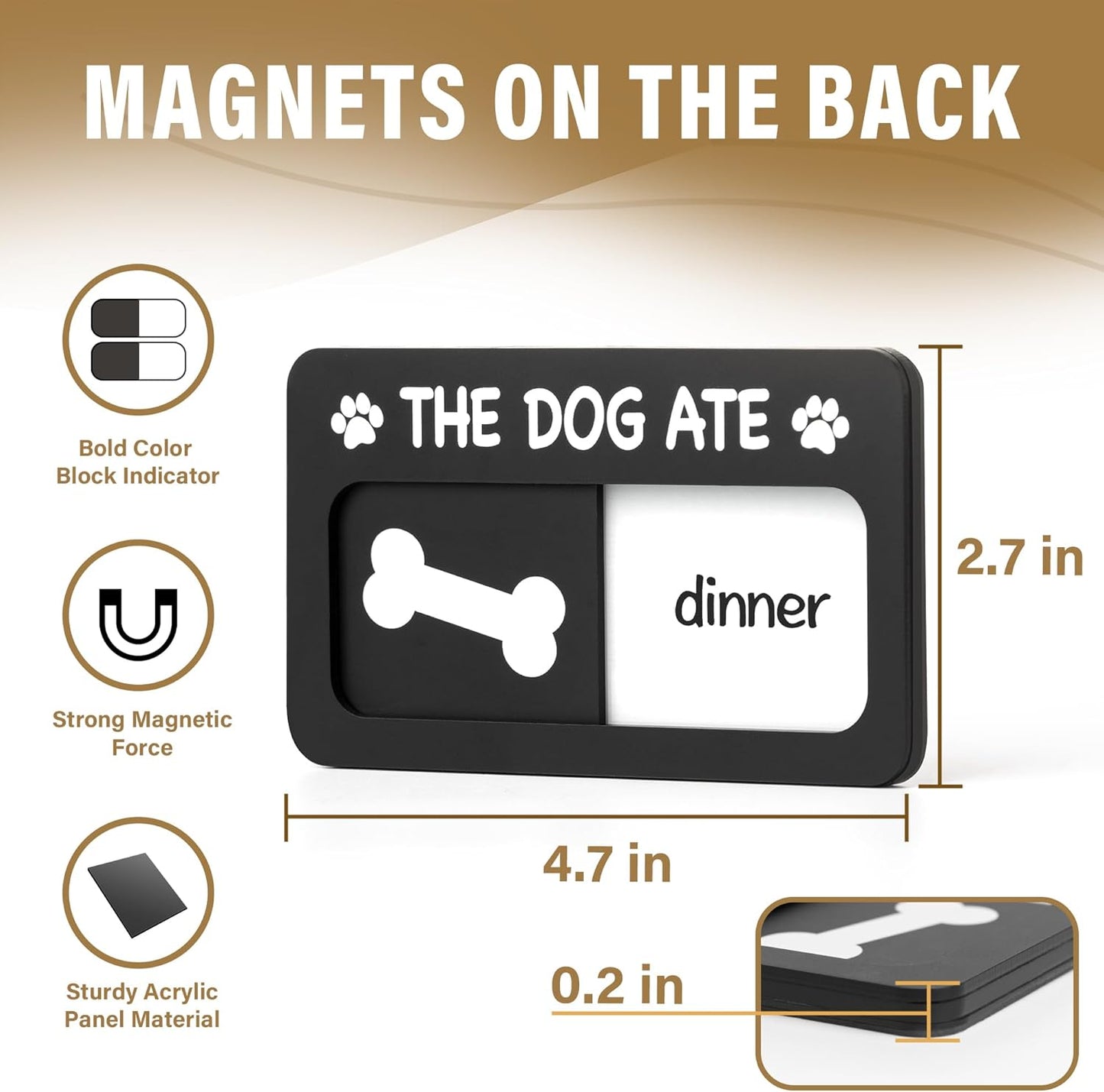 Dogs Feeding Reminder Sign with Magnet, Pet Feeding Tracker with The Dog Ate, Acrylic Dog Paw 2 Area Feed Sign with Breakfast and Dinner for Fridge, Black with 2 Stickers, 4.7" x 2.7"