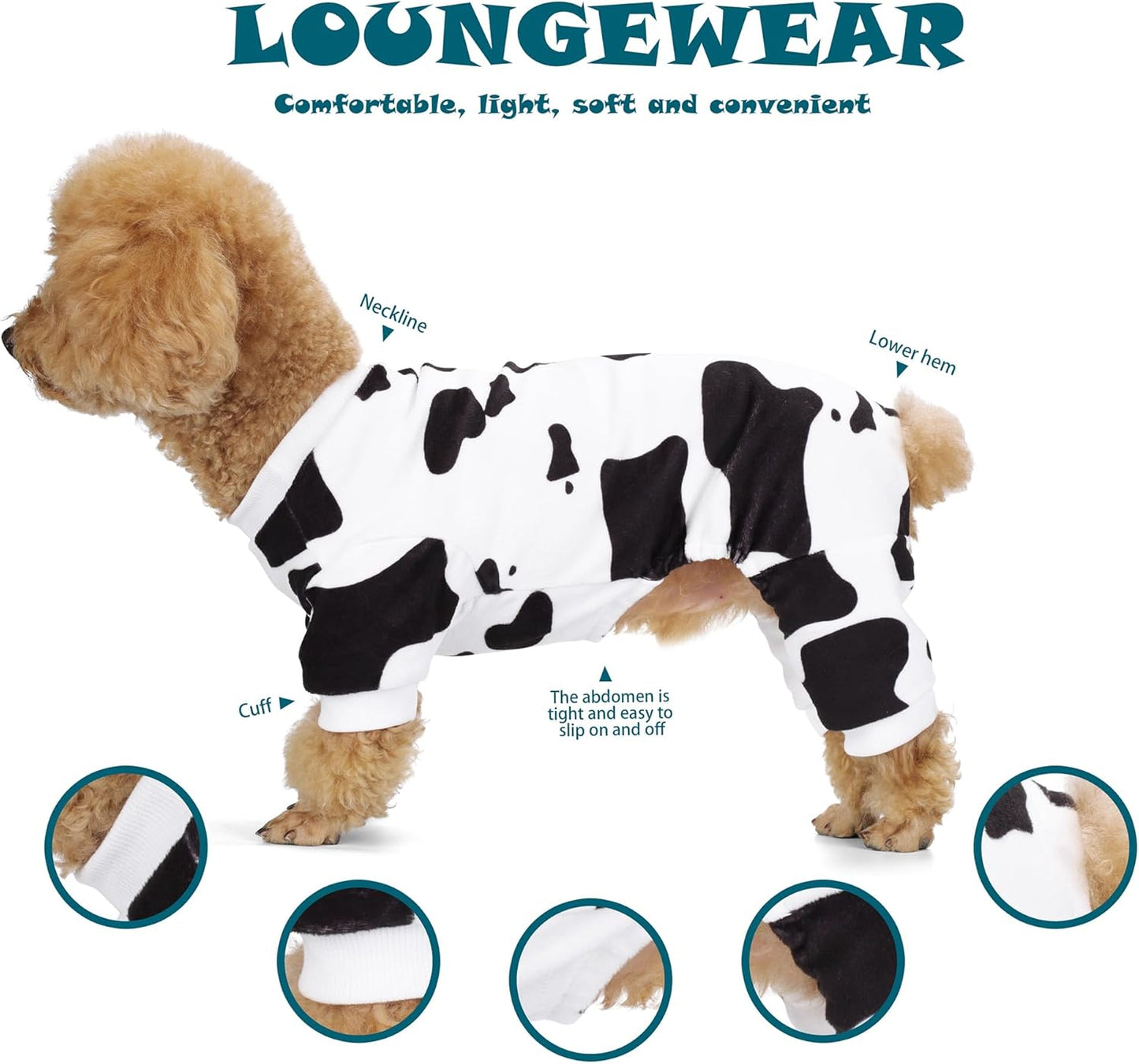 Adorable Cow Print Dog Pajamas – Lightweight, Cozy Four-Legged Outfit for Small to Large Dogs and Cats, Soft and Snuggly Pet Wear for Everyday Comfort and Cuteness.3XL