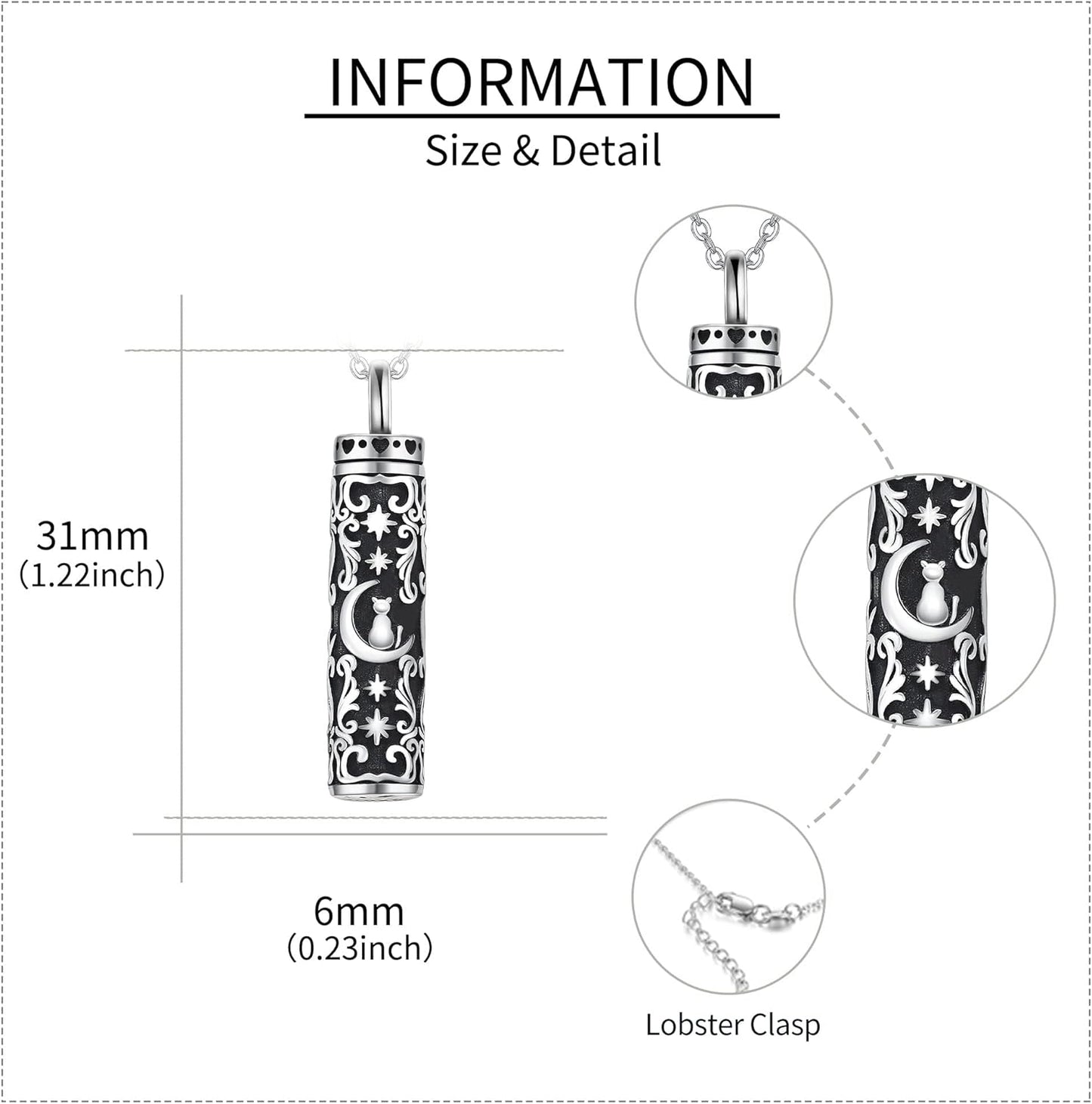 Urn Necklace for Ashes 925 Sterling Silver Cat/Fox/Dog/Opal/Guitar Pet Cremation Memorial Keepsake Jewelry for Ashes for Women