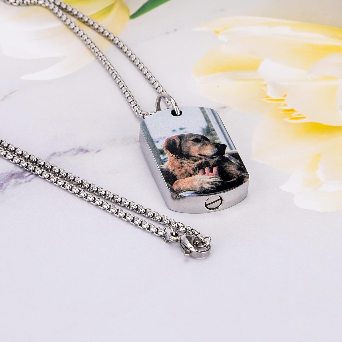 Fanery Sue Personalized Pet Ashes Necklace for Dog Cat Custom Photo&Text Pet Loss Sympathy Gift Cremation Jewelry