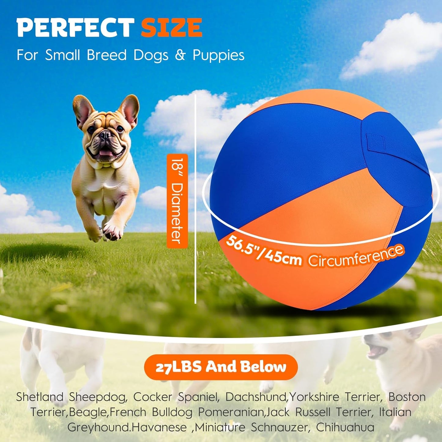 Herding Ball for Dogs-18 Jolly Ball for Dogs, Herding for Australian/German Shepherd, Collies, and All Herding Breeds, Improved Bite-Resistant, Reinforced Sewing Dog Toys-Orange/Medium