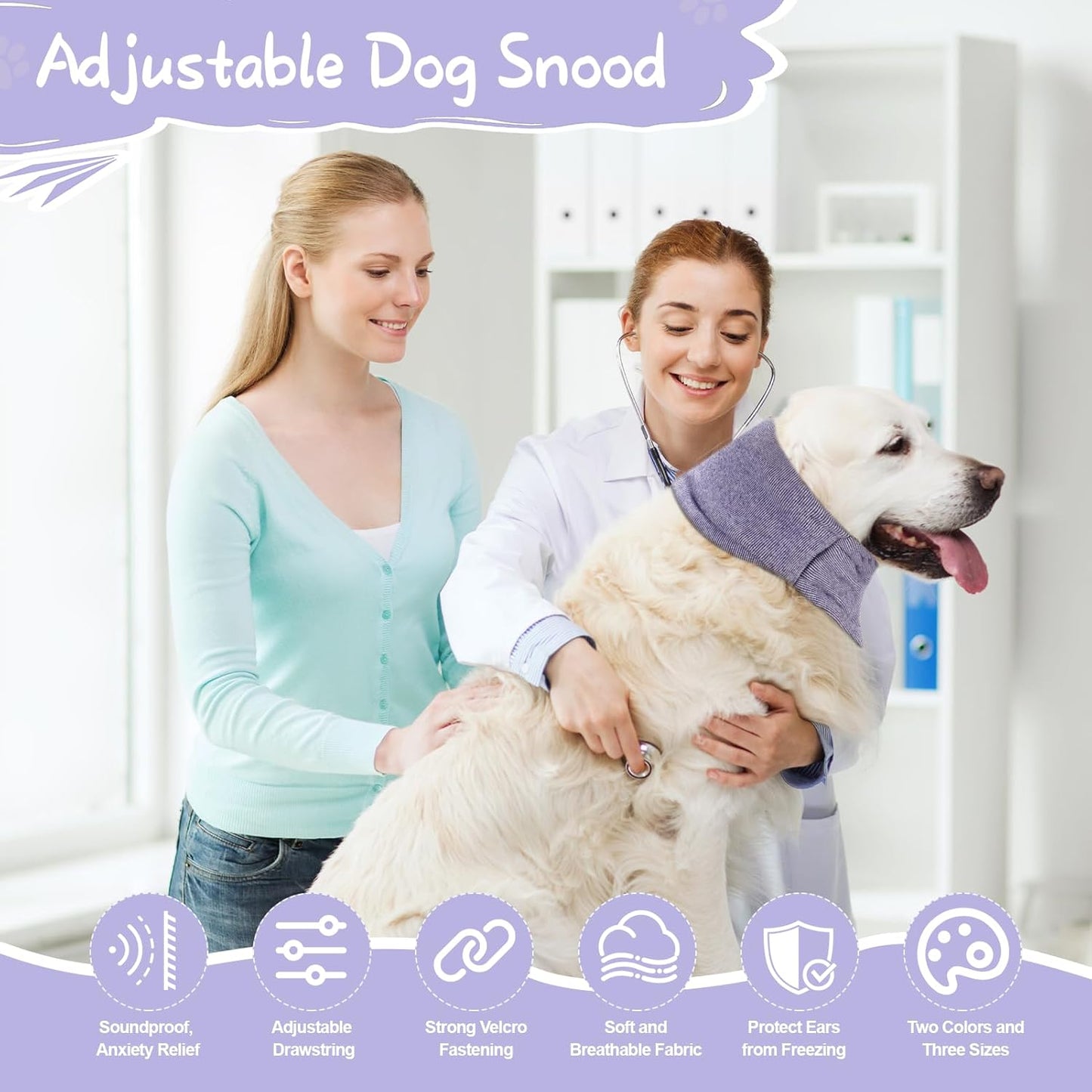 Dog Snood, Adjustable Dog Calming Hoodie, Dogs Ear Cover for Noise Anxiety Relief, Hematoma, Grooming and Force Drying, Windproof Pets Headband for Grooming