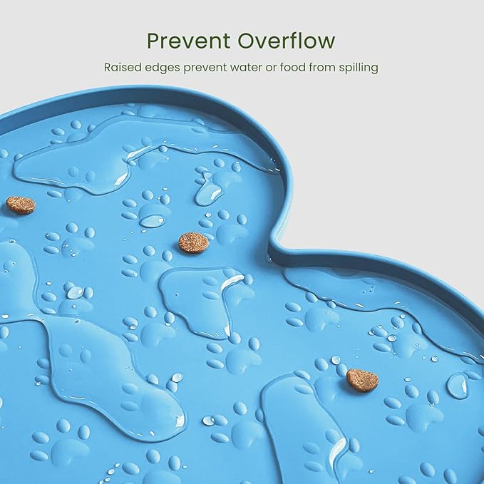 Dog Food Mat Anti-Slip Silicone Dog Bowl Mat Thicker Pet Placemat Waterproof Cat Feeder Pad with Raised Edge Puppy Kitten Feeding Mats Suitable Small Medium-Sized Dogs Cats Eating Tray