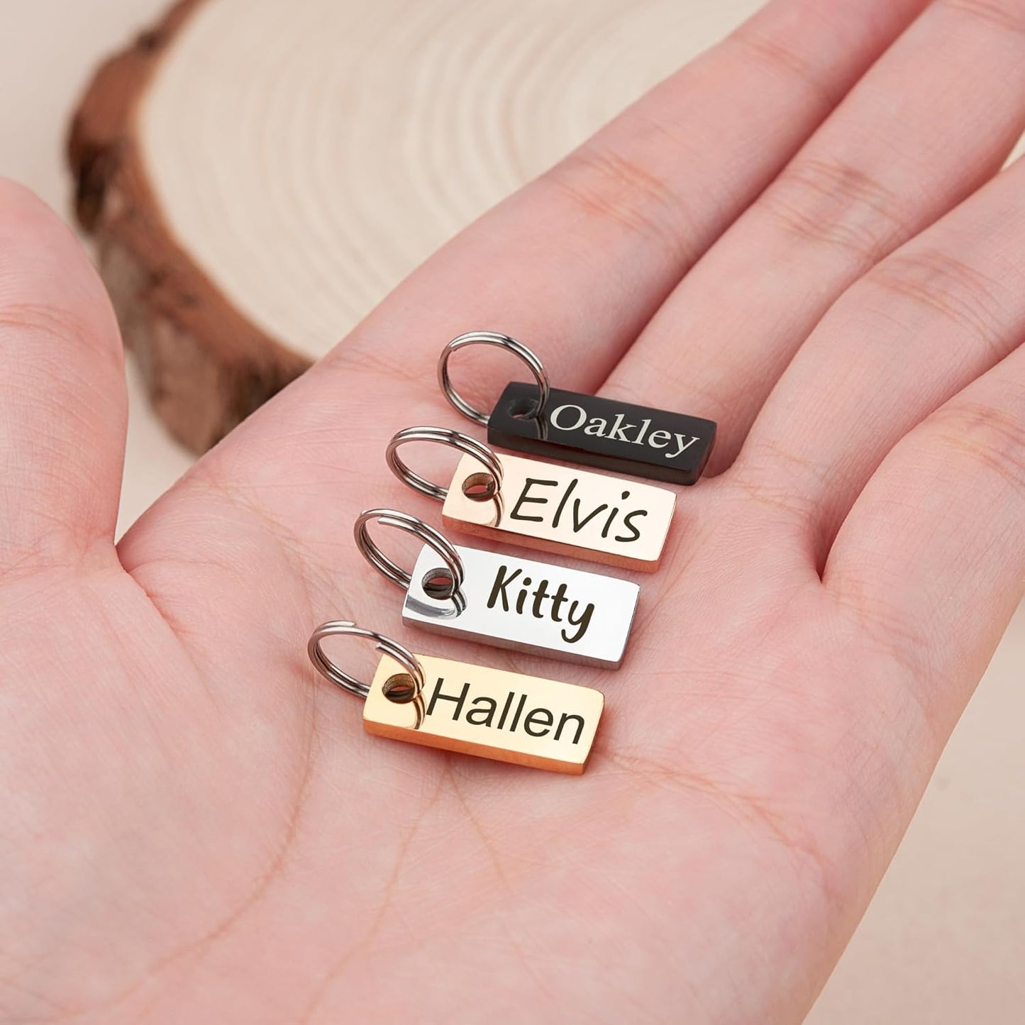 Anavia Small Size Dog Cat ID Tags, Small/XS Personalized Color Plated Stainless Steel Puppy Kitten Name Tags, Customized Engraved Nameplate Pet Collar Tag (Rose Gold, XS-Rectangle)