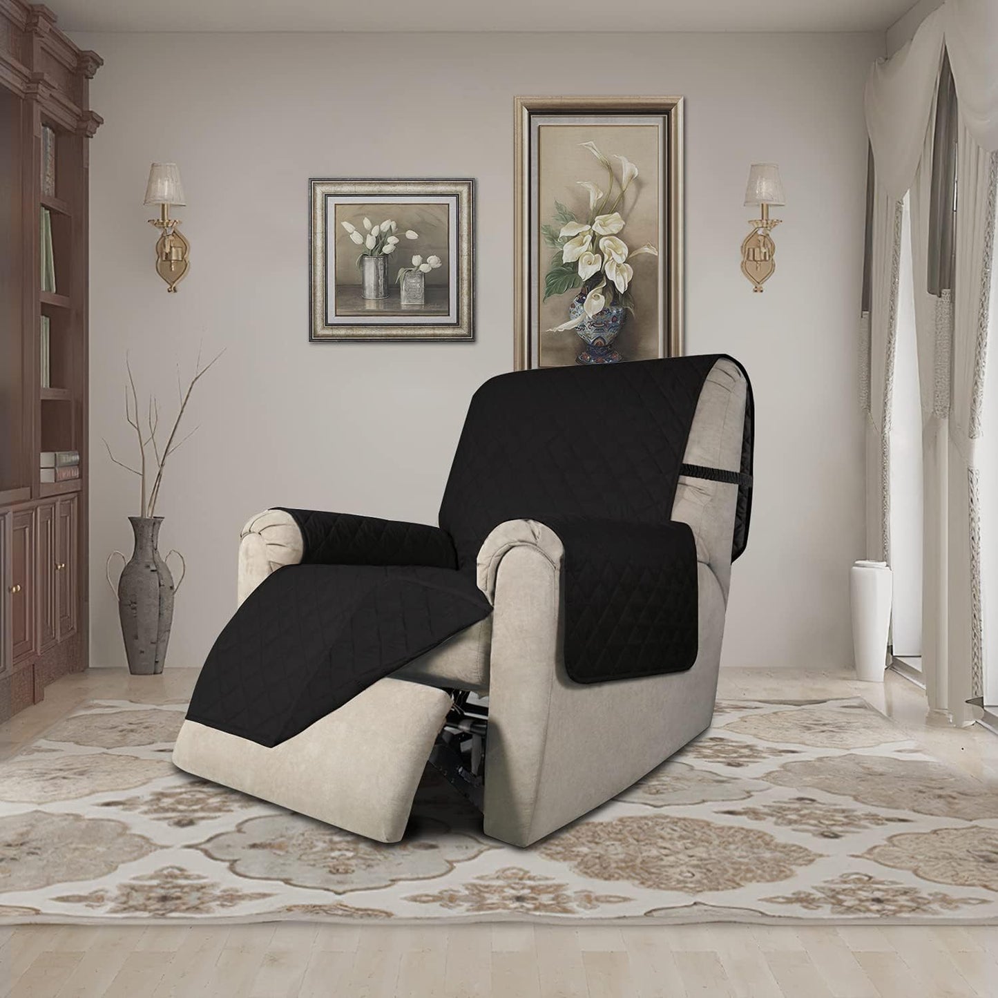 Easy-Going Recliner Chair Slipcover Reversible Sofa Cover Water Resistant Couch Cover Furniture Protector with Elastic Straps for Pets Dog (Recliner, Black/Black)