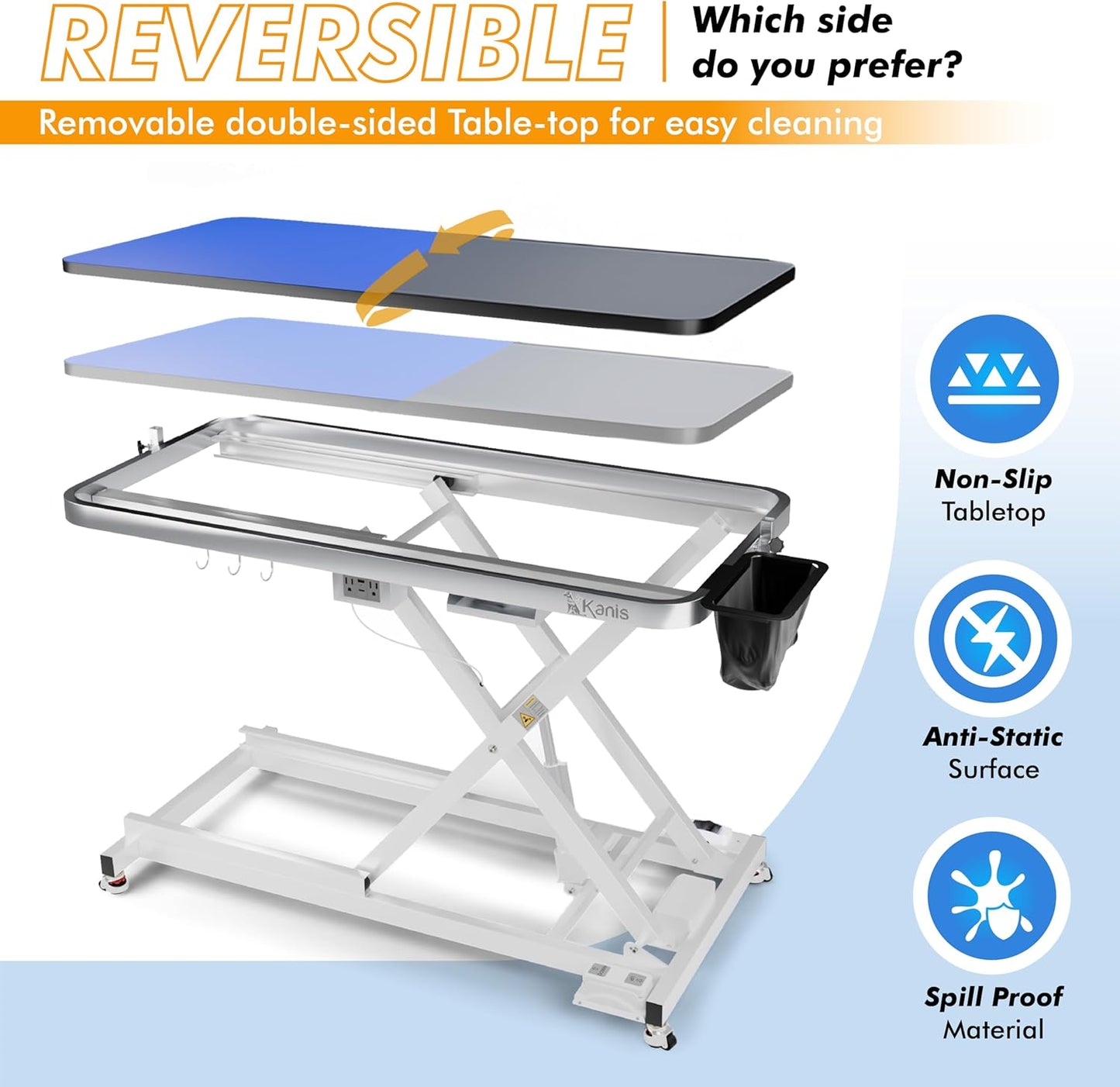 KANIS Professional Electric Dog Grooming Table - Heavy Duty, Height Adjustable Pet Grooming Table w/Leveling Wheels, Grooming Arm, Anti Slip Tabletop & Tool Organizer/Dog Grooming Station (60", WHITE)