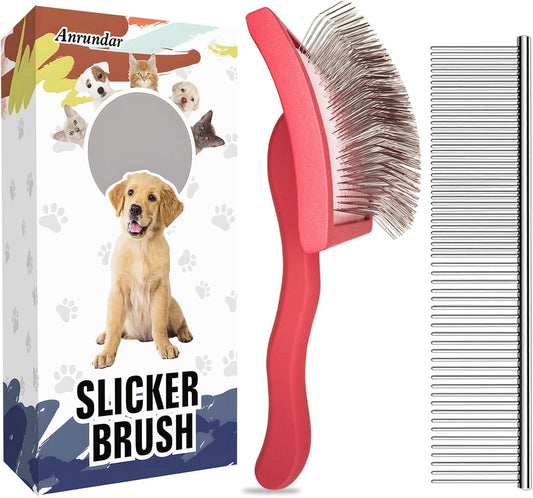 Dog Slicker Brush for Golden Doodle Grooming Kit - Dematting Brushes for Goldendoodles, Labradoodles, Poodles - Pet Hair Brush for Medium & Long Haired Dogs - Large (Red)
