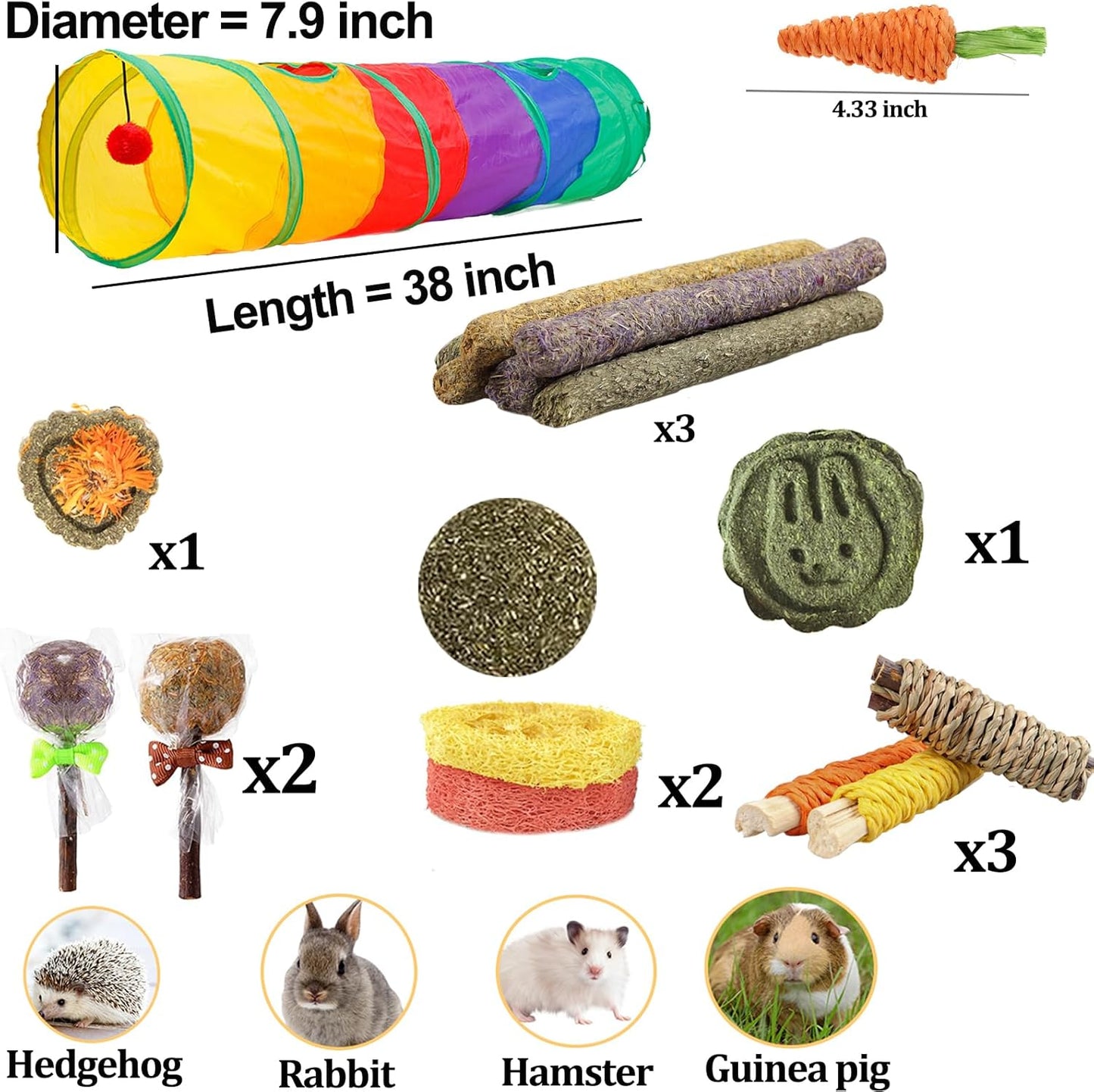 HERCOCCI Bunny Tunnels and Tubes, Collapsible Rabbit Hideout Tunnel Small Animal Activity Toy for Rabbits Bunnies Guinea Pigs Ferrets Kitty Puppy